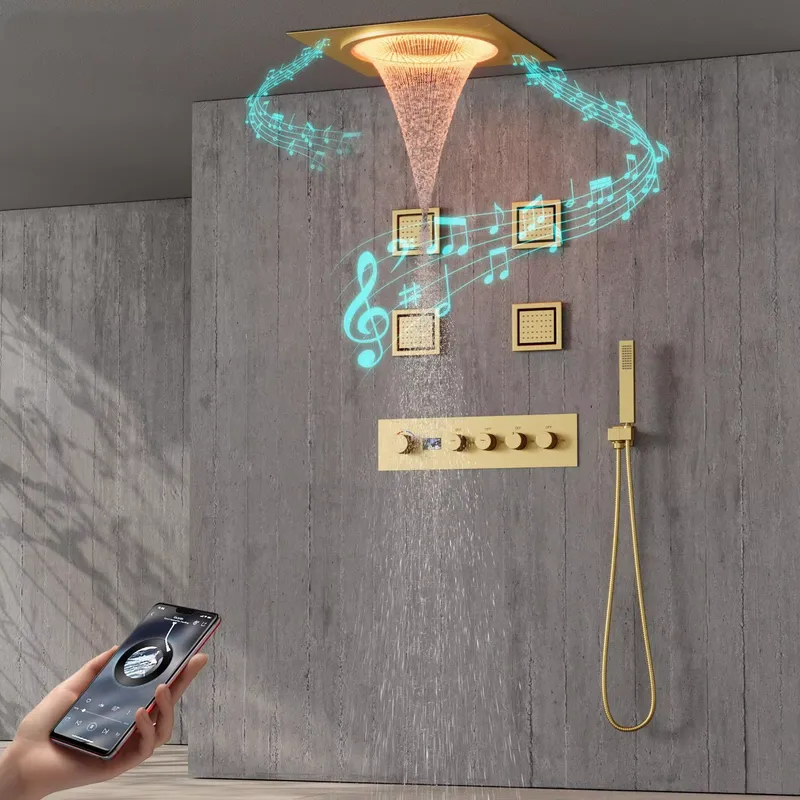 Smart Home In Us - Intelligentes LED-Duschset Badezimmer Musik-Regenduschsystem Schwarz Matt