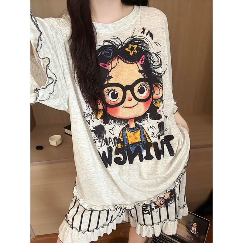 Smart Home In Us - Neues Freizeit-Pyjama-Set für Teenager-Mädchen, Kurzarm-Oberteil und