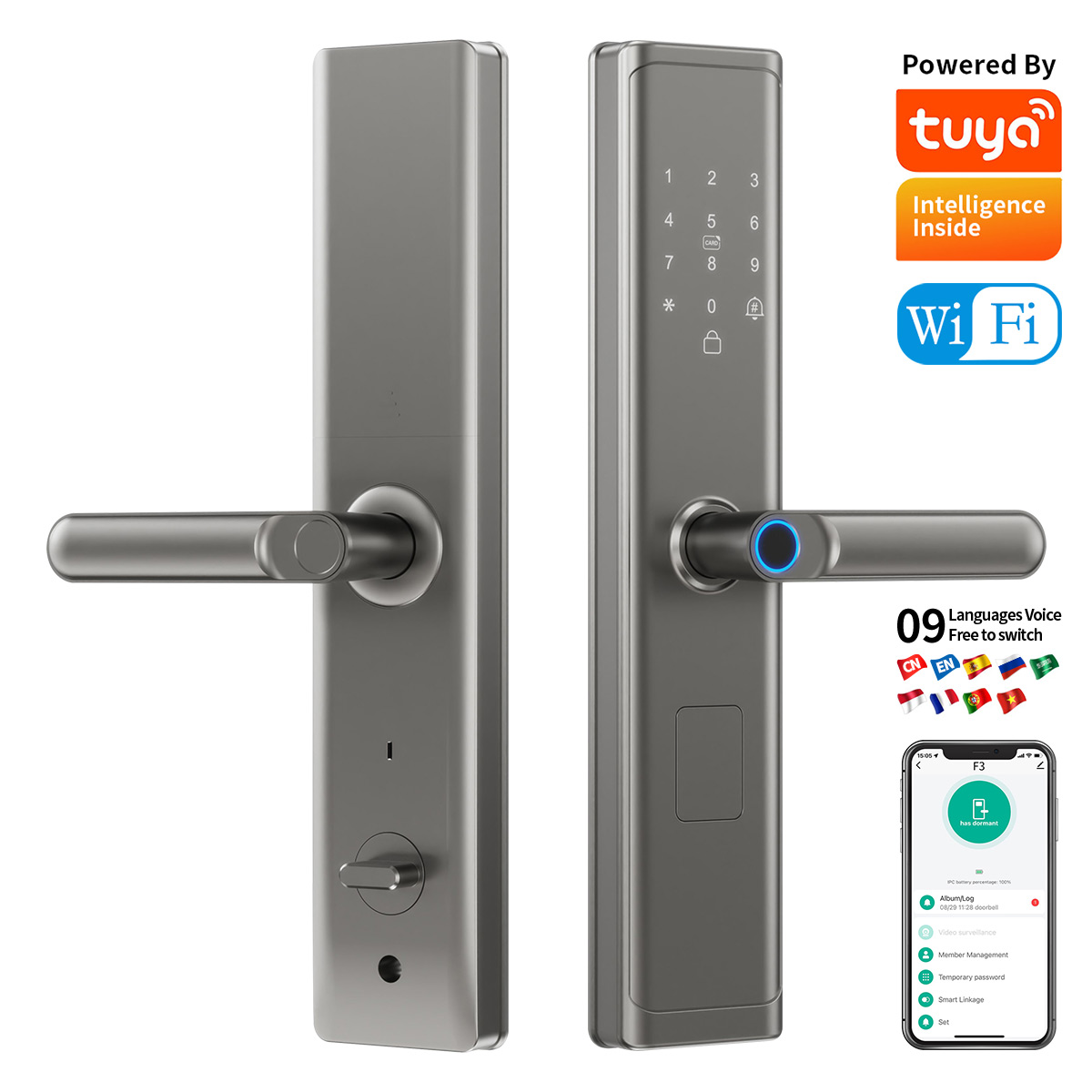 Smart Home Lock - Tuya WLAN TTlock App Fingerabdruck-Smart-Digitalschloss Passwort-Türschloss