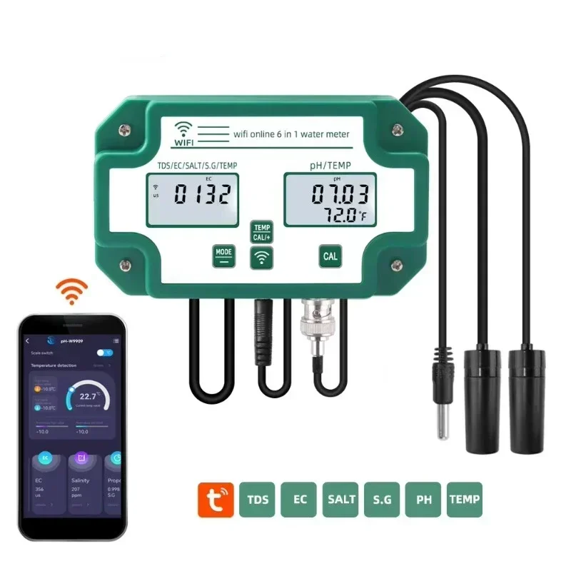 Homesmart Online - Intelligenter WLAN Online-Wasserqualitätsdetektor 6-in-1 Multifunktions-pH-Meter mit