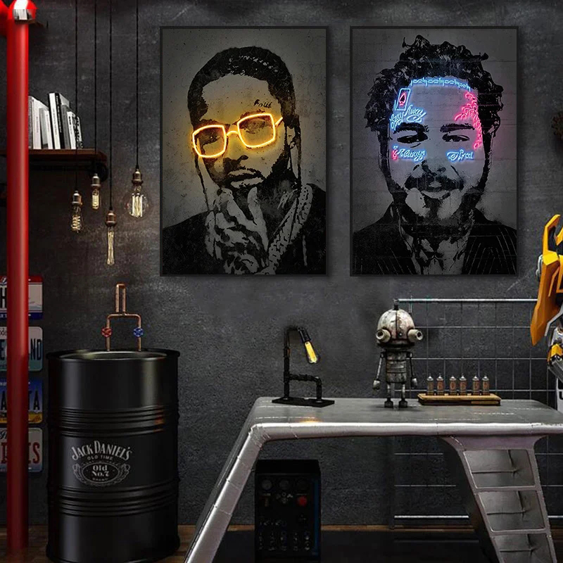 Abstrakte Neon-Rapper-Star-Pos – Smart Home Room Bewertung und Preis