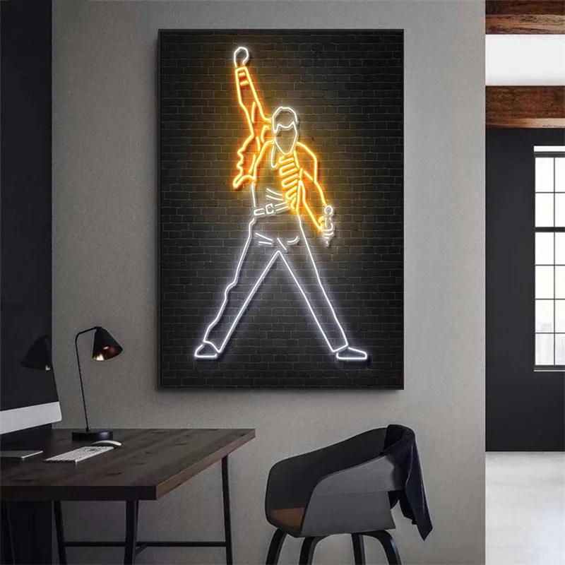 Abstrakte Neon-Rapper-Star-Pos – Smart Home Room Bewertung und Preis